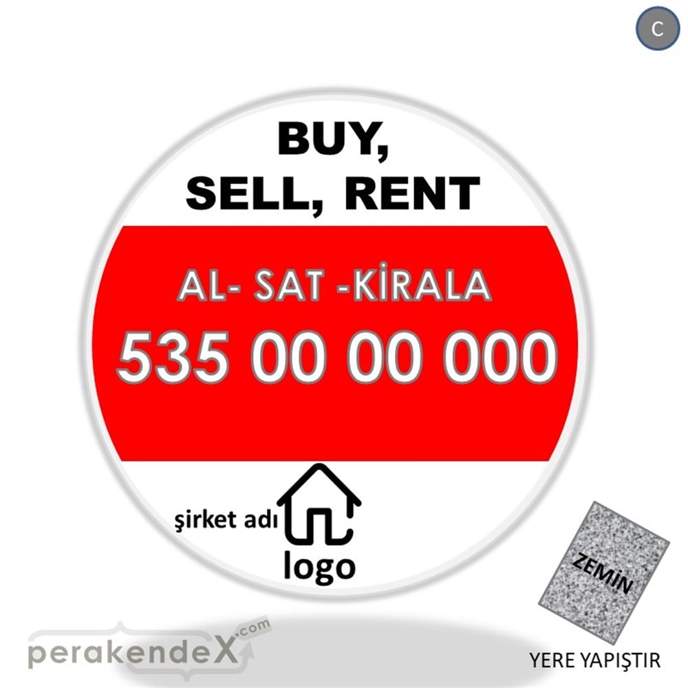 İngilizce Al & Sat & Kirala Yazısı 004 YER - ZEMİN FOLYO,  VİNİL -oval,tek yön baskıyer - zemin folyo,  vinil