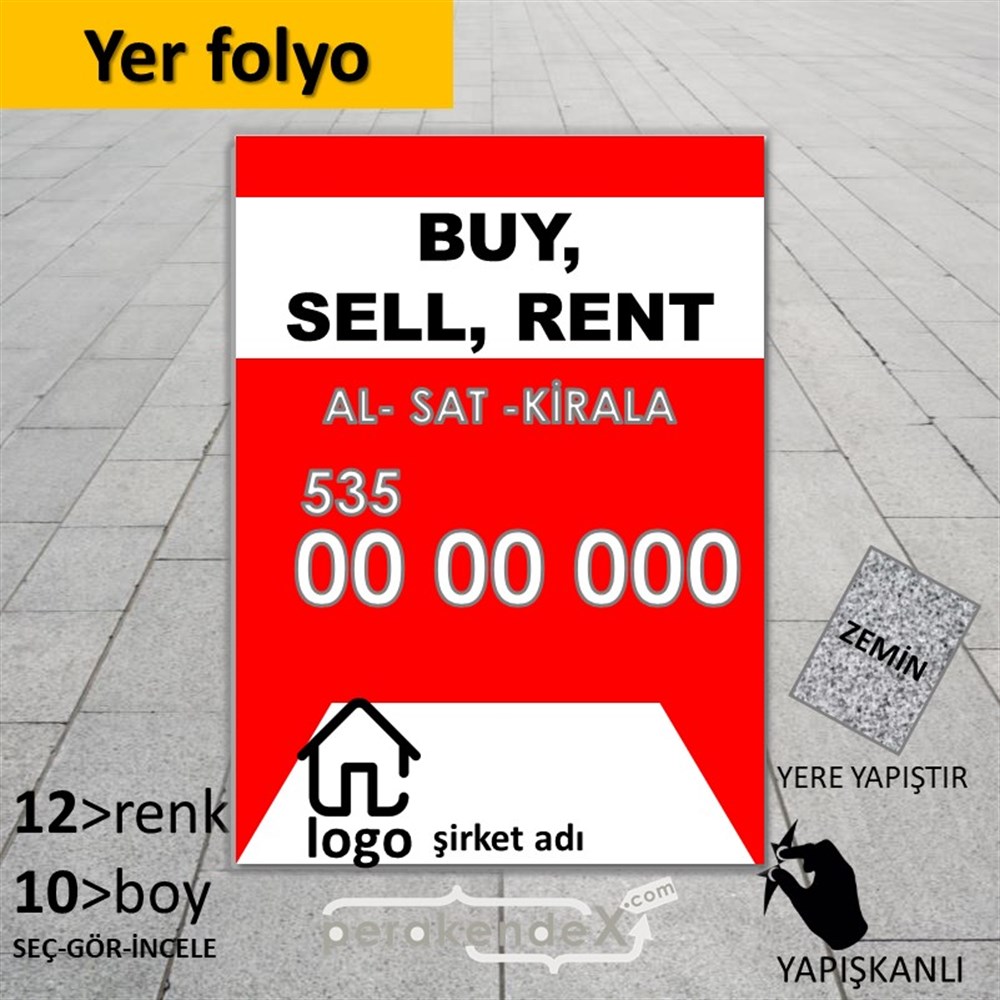 İngilizce Al & Sat & Kirala Yazısı 004 YER - ZEMİN FOLYO,  VİNİL -dikdörtgen,tek yön baskıyer - zemin folyo,  vinil