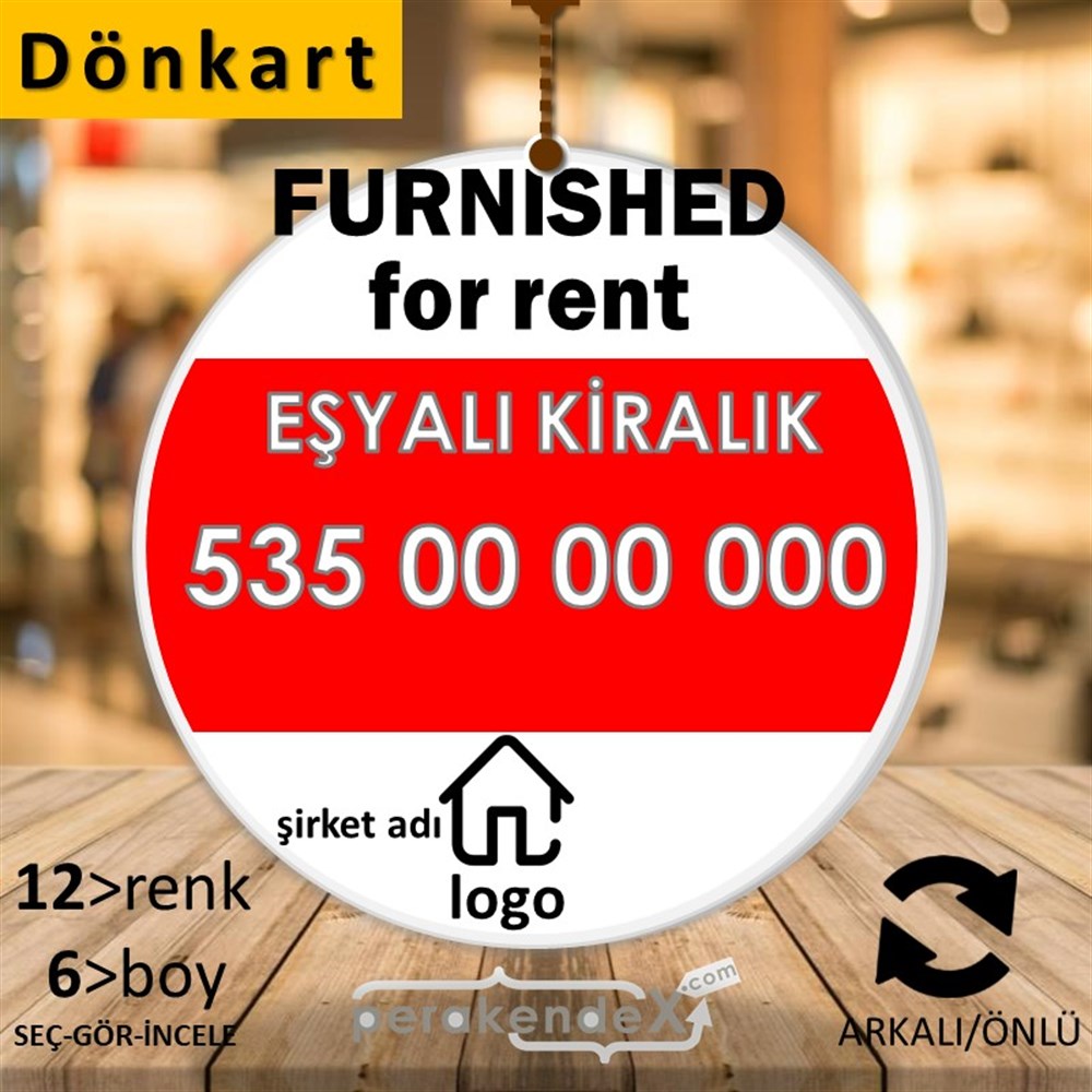 İngilizce Eşyalı Kiralık Yazısı 004 DÖNKART -oval,çift yön baskıdön-kart