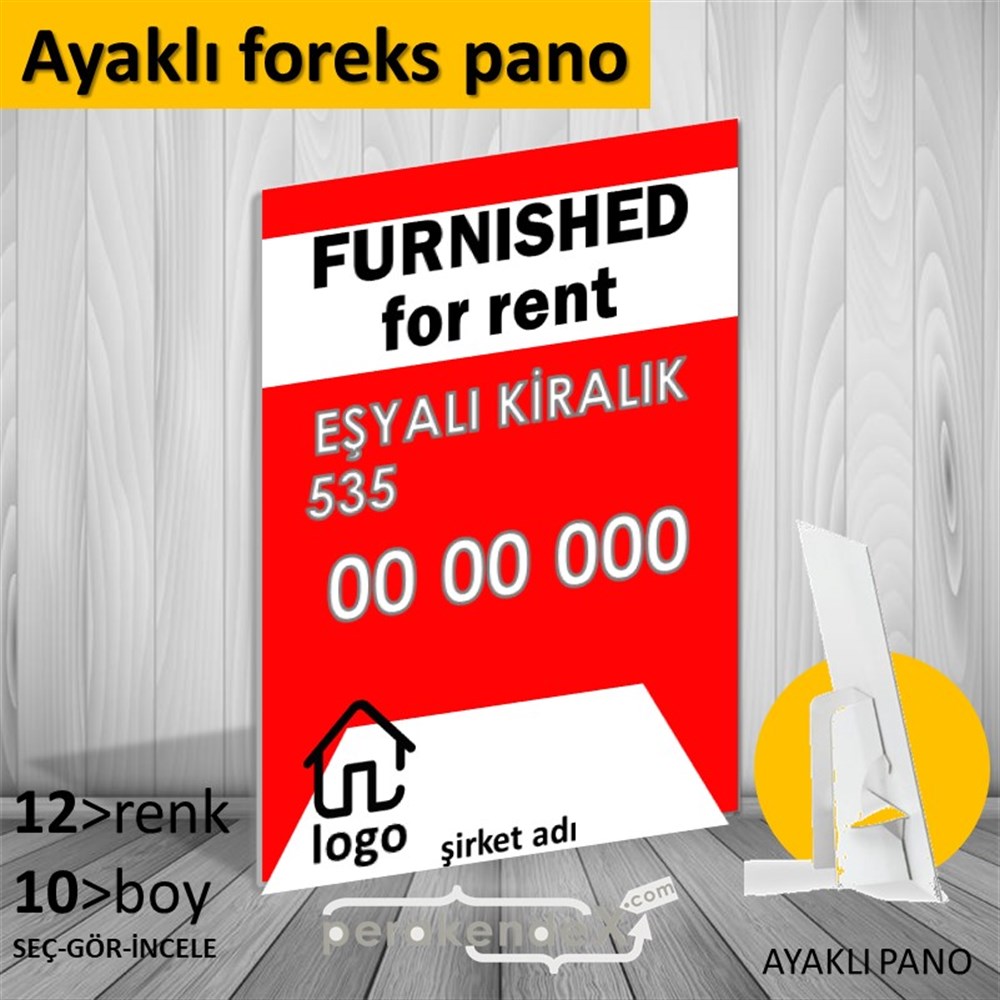 İngilizce Eşyalı Kiralık Yazısı 004 KARTON AYAKLI POSTER,  PANO -dikdörtgen,tek yön baskıkarton ayaklı poster,  pano