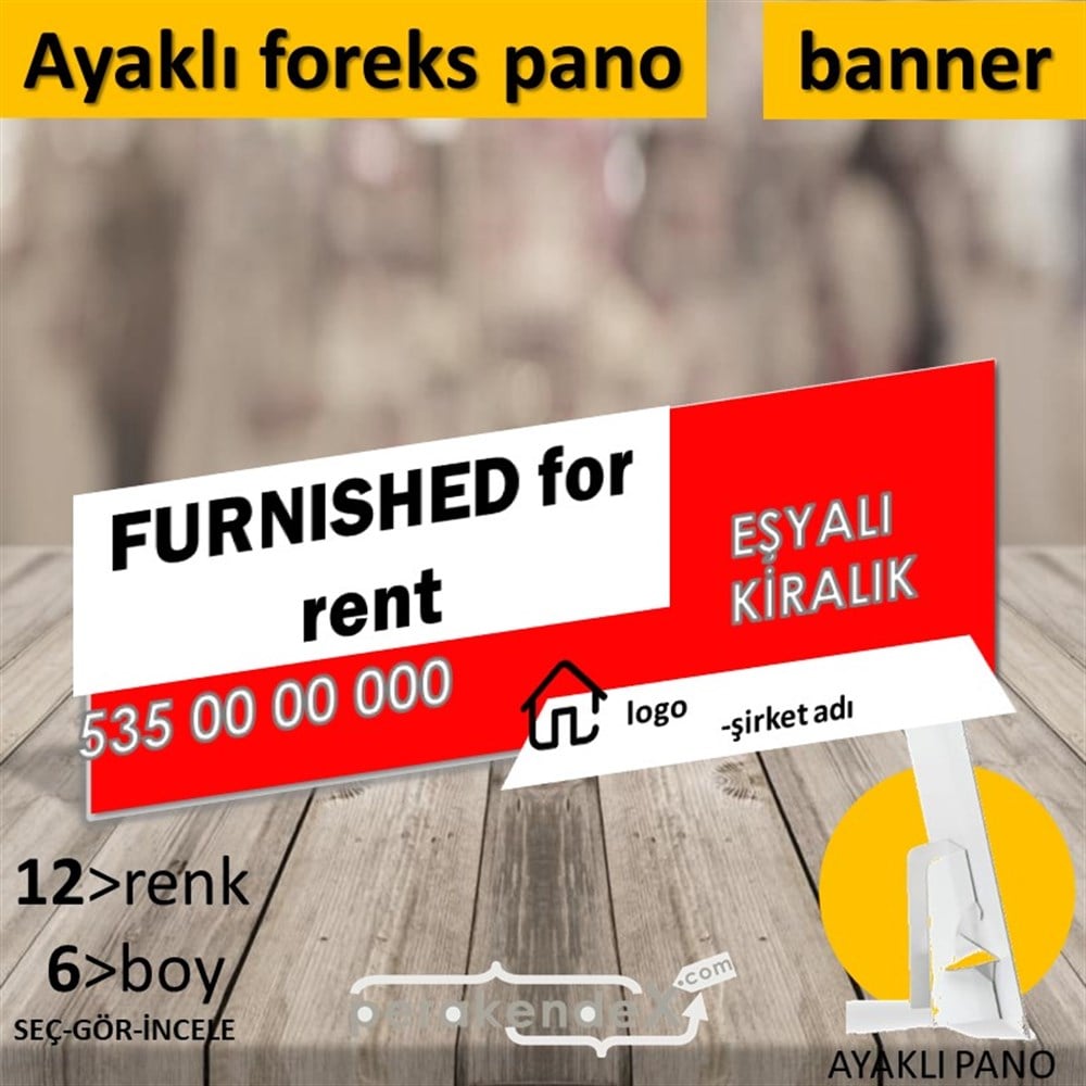 İngilizce Eşyalı Kiralık Yazısı 004 KARTON AYAKLI POSTER,  PANO (BANNER) -dikdörtgen,tek yön baskıkarton ayaklı poster,  pano