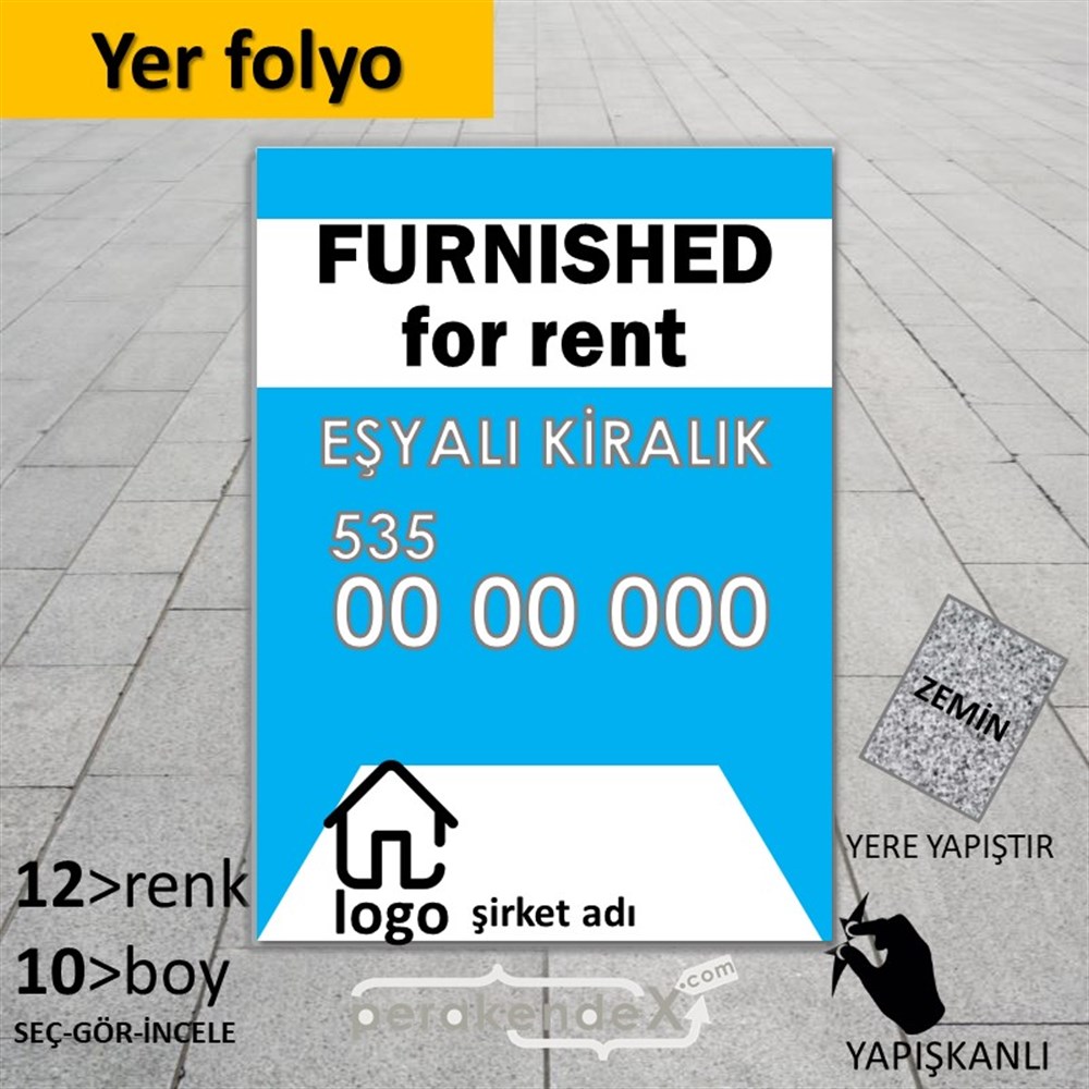 İngilizce Eşyalı Kiralık Yazısı 004 YER - ZEMİN FOLYO,  VİNİL -dikdörtgen,tek yön baskıyer - zemin folyo,  vinil