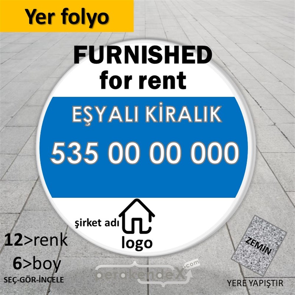 İngilizce Eşyalı Kiralık Yazısı 004 YER - ZEMİN FOLYO,  VİNİL -oval,tek yön baskıyer - zemin folyo,  vinil