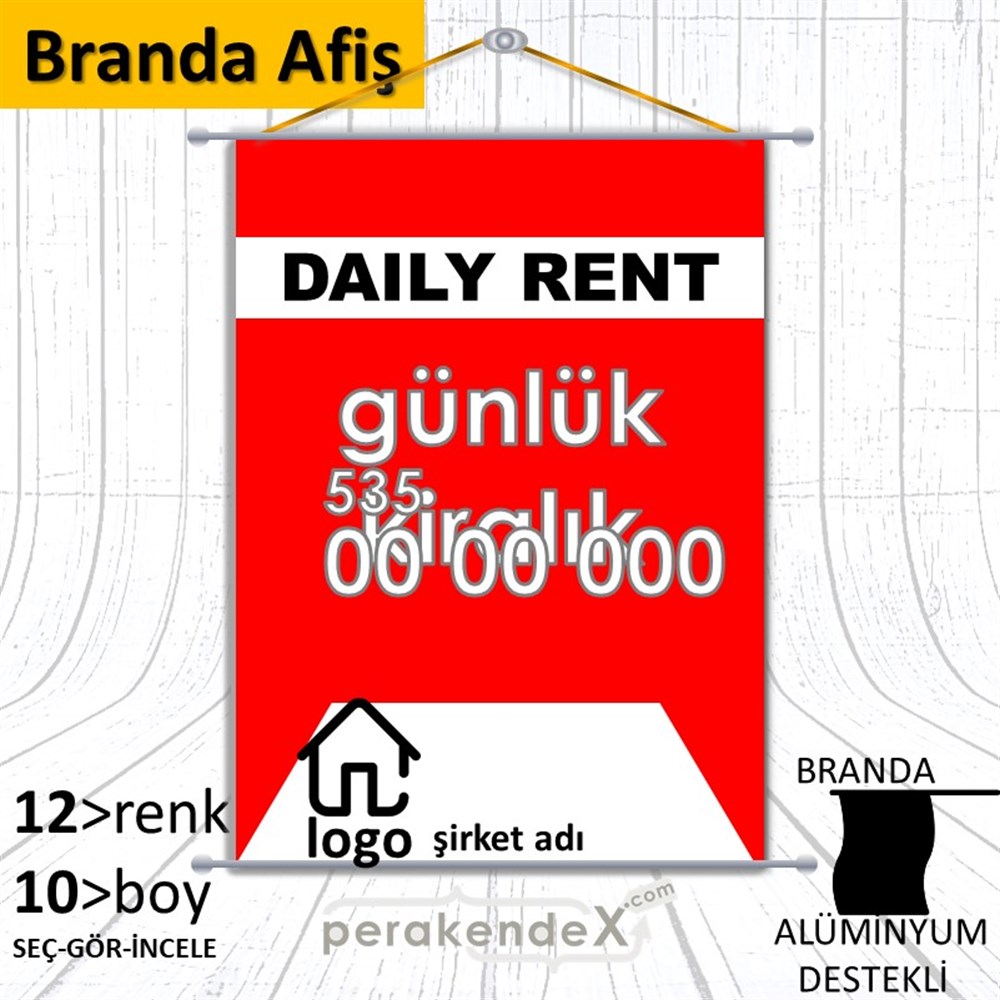 İngilizce  Günlük Kiralık Yazısı 004 BRANDA POSTER,  AFİŞ -dikdörtgen,tek yön baskıbranda poster,  afiş