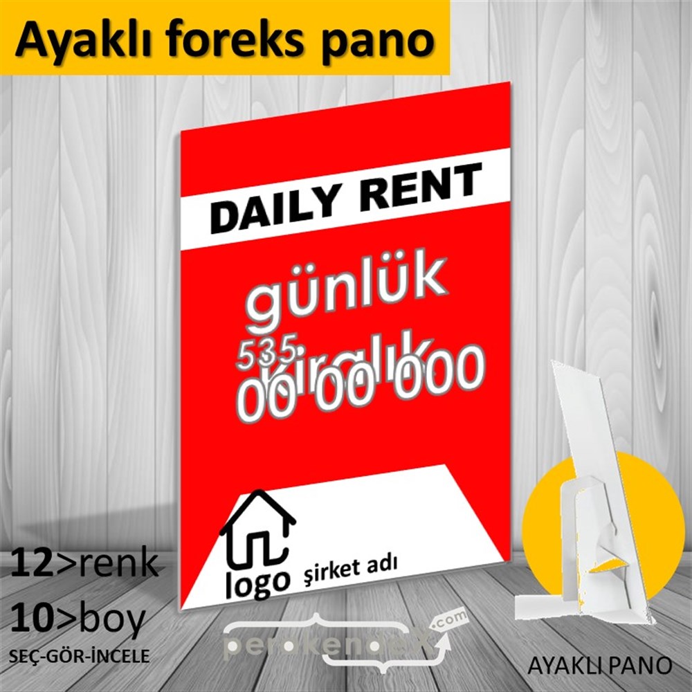 İngilizce  Günlük Kiralık Yazısı 004 KARTON AYAKLI POSTER,  PANO -dikdörtgen,tek yön baskıkarton ayaklı poster,  pano