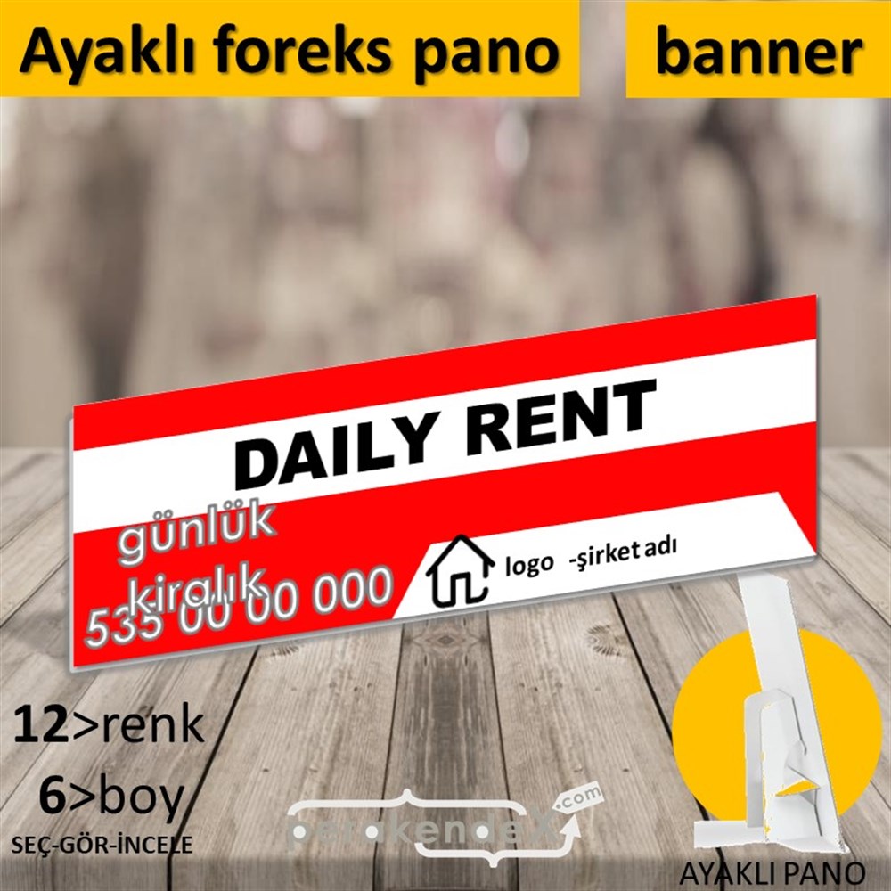 İngilizce  Günlük Kiralık Yazısı 004 KARTON AYAKLI POSTER,  PANO (BANNER) -dikdörtgen,tek yön baskıkarton ayaklı poster,  pano