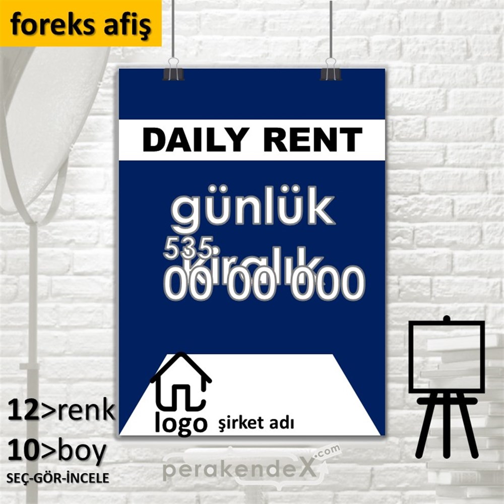 İngilizce  Günlük Kiralık Yazısı 004 SERT PLASTİK POSTER,  AFİŞ -dikdörtgen,tek yön baskısert plastik poster,  afiş