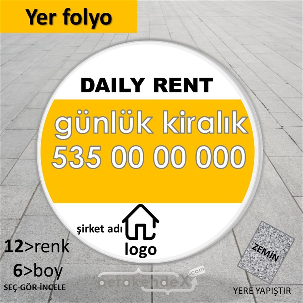 İngilizce  Günlük Kiralık Yazısı 004 YER - ZEMİN FOLYO,  VİNİL -oval,tek yön baskıyer - zemin folyo,  vinil