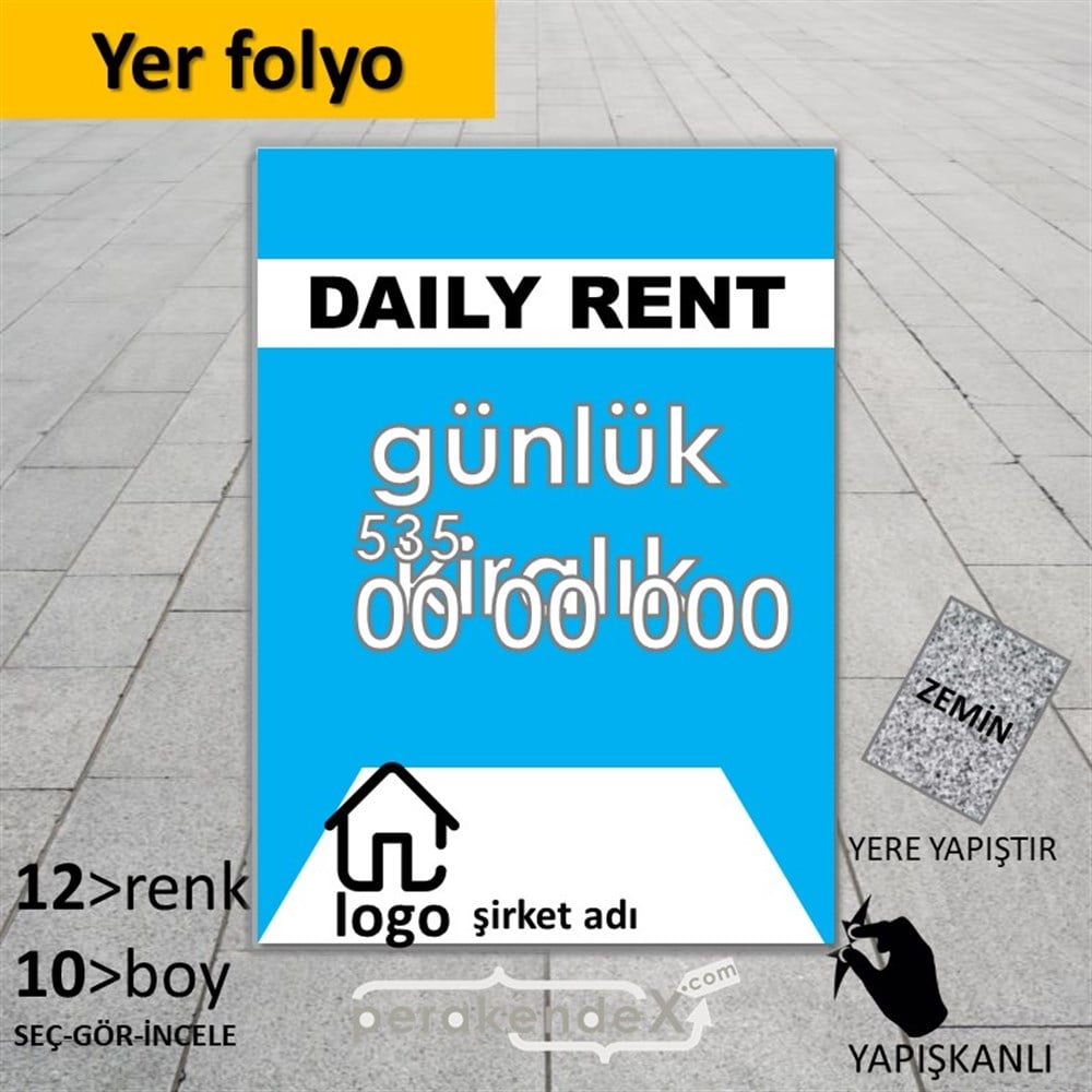 İngilizce  Günlük Kiralık Yazısı 004 YER - ZEMİN FOLYO,  VİNİL -dikdörtgen,tek yön baskıyer - zemin folyo,  vinil