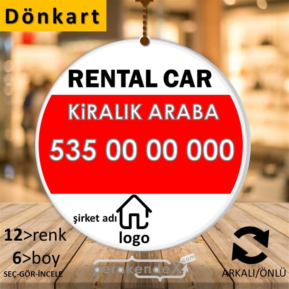İngilizce Kiralık Araba Yazısı 004 DÖNKART -oval,çift yön baskıdön-kart