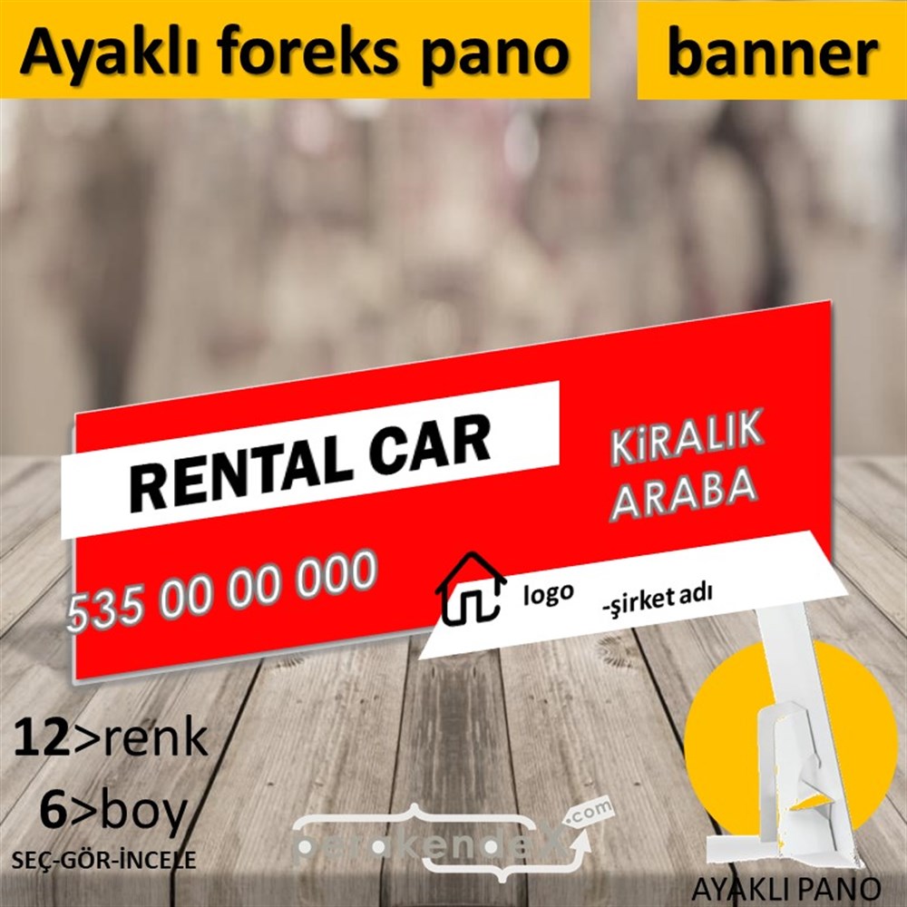 İngilizce Kiralık Araba Yazısı 004 KARTON AYAKLI POSTER,  PANO (BANNER) -dikdörtgen,tek yön baskıkarton ayaklı poster,  pano