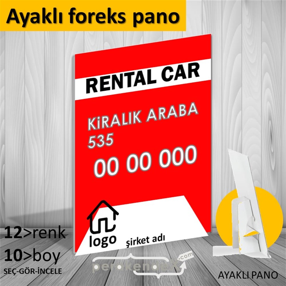 İngilizce Kiralık Araba Yazısı 004 KARTON AYAKLI POSTER,  PANO -dikdörtgen,tek yön baskıkarton ayaklı poster,  pano