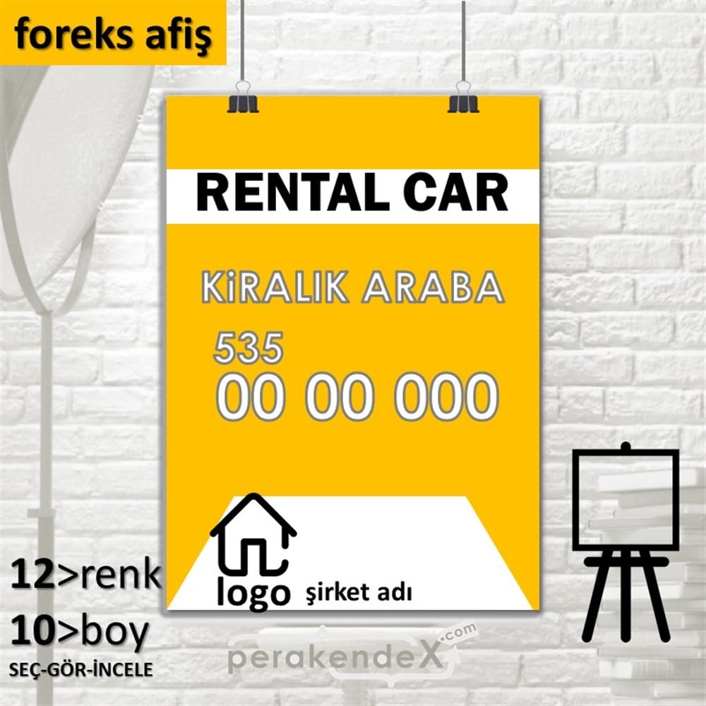 İngilizce Kiralık Araba Yazısı 004 SERT PLASTİK POSTER,  AFİŞ -dikdörtgen,tek yön baskısert plastik poster,  afiş