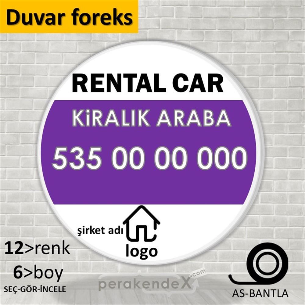 İngilizce Kiralık Araba Yazısı 004 SERT PLASTİK POSTER,  AFİŞ -oval,tek yön baskısert plastik poster,  afiş