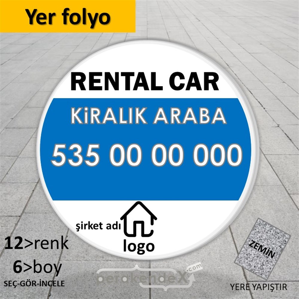 İngilizce Kiralık Araba Yazısı 004 YER - ZEMİN FOLYO,  VİNİL -oval,tek yön baskıyer - zemin folyo,  vinil