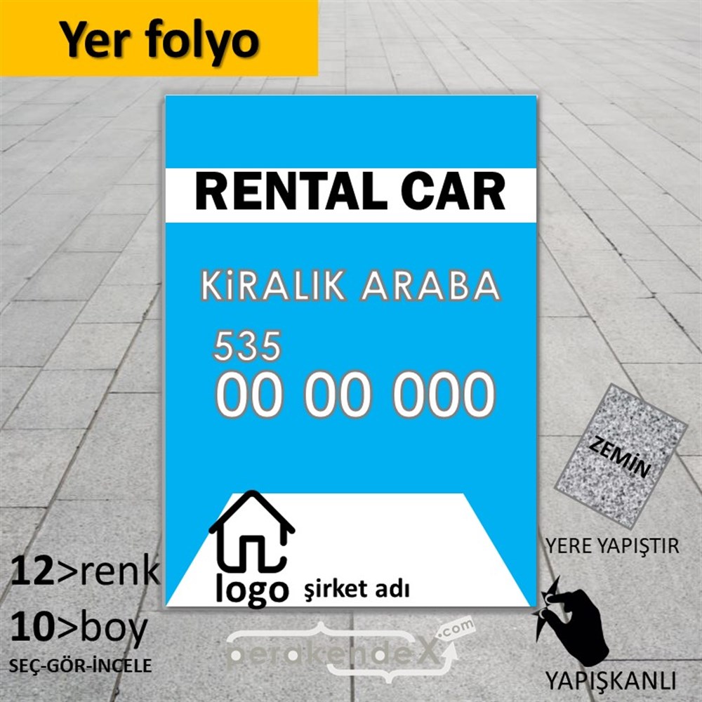 İngilizce Kiralık Araba Yazısı 004 YER - ZEMİN FOLYO,  VİNİL -dikdörtgen,tek yön baskıyer - zemin folyo,  vinil