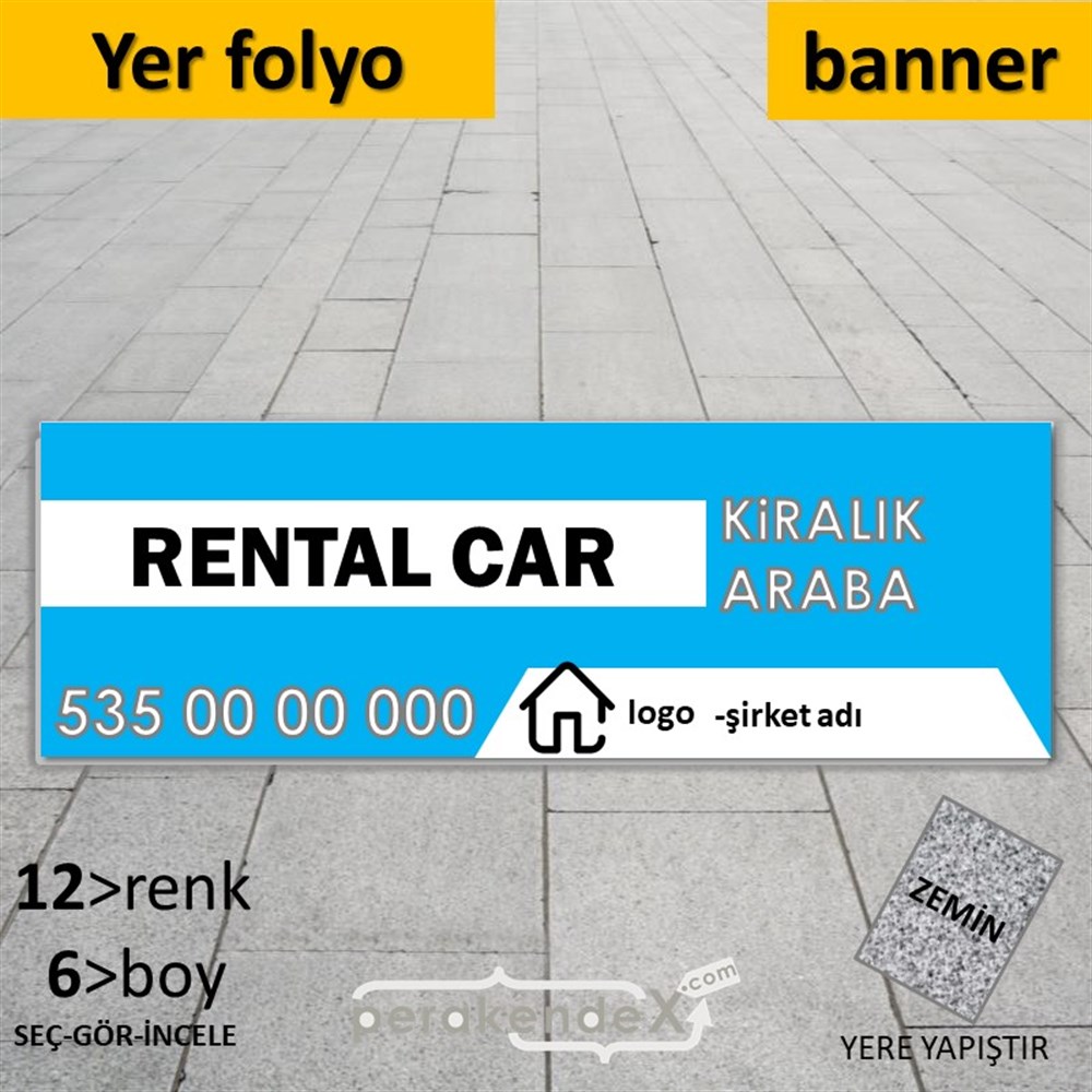 İngilizce Kiralık Araba Yazısı 004 YER - ZEMİN FOLYO,  VİNİL (BANNER) -dikdörtgen,tek yön baskıyer - zemin folyo,  vinil
