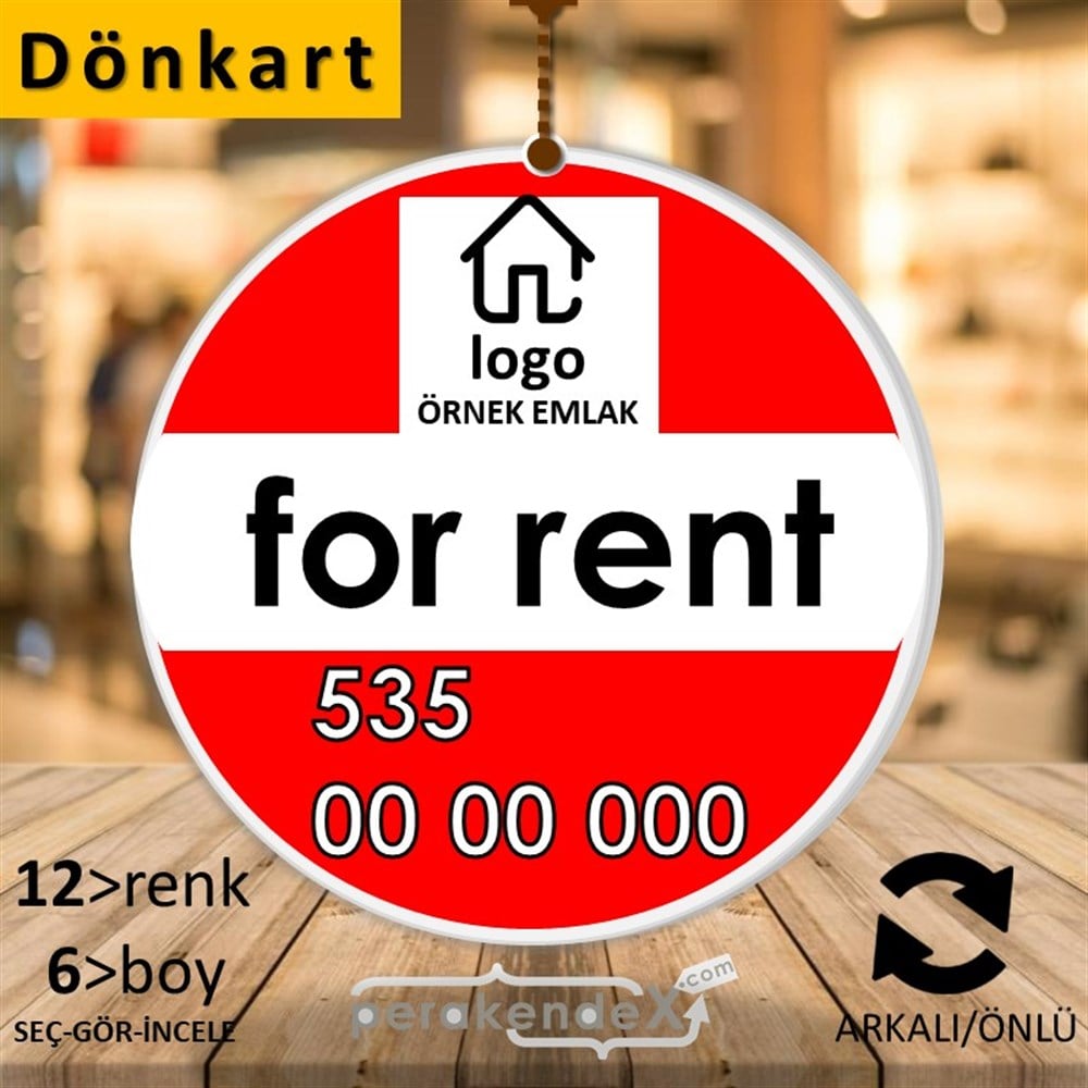 İngilizce Kiralık Yazısı 001 DÖNKART -oval,çift yön baskıdön-kart