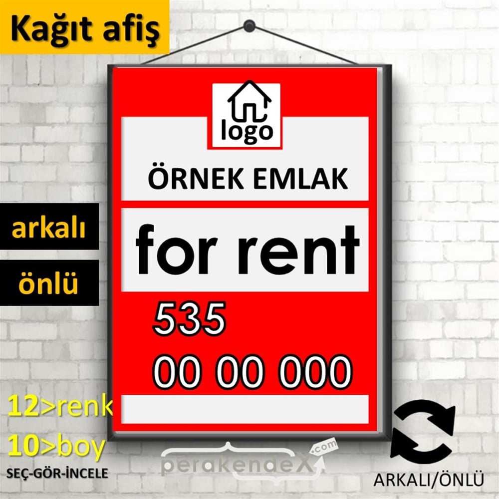 İngilizce Kiralık Yazısı 001 KAĞIT POSTER,  AFİŞ -dikdörtgen,çift yön baskıkağıt poster,  afiş