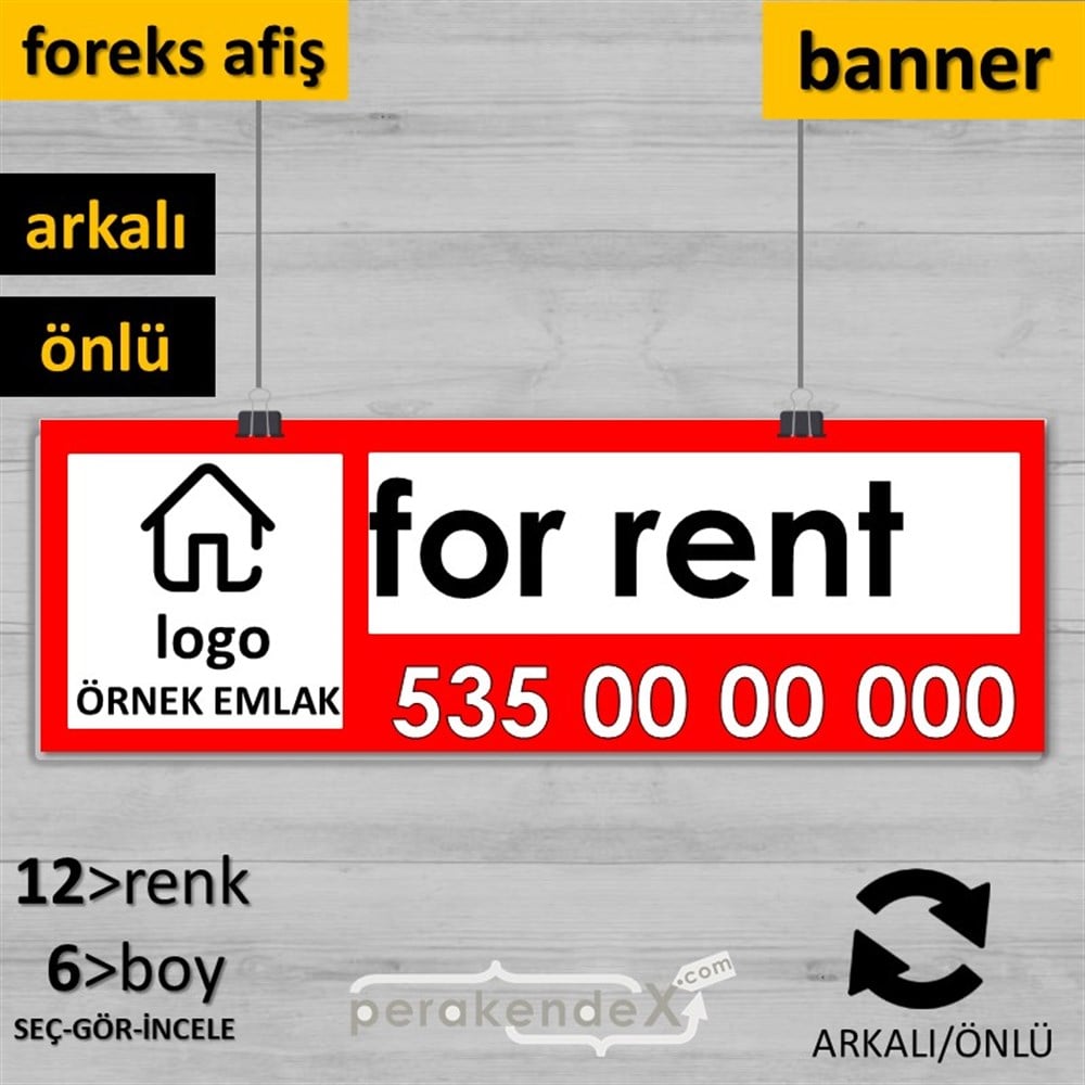 İngilizce Kiralık Yazısı 001 SERT PLASTİK POSTER,  AFİŞ (BANNER) -dikdörtgen,çift yön baskısert plastik poster,  afiş