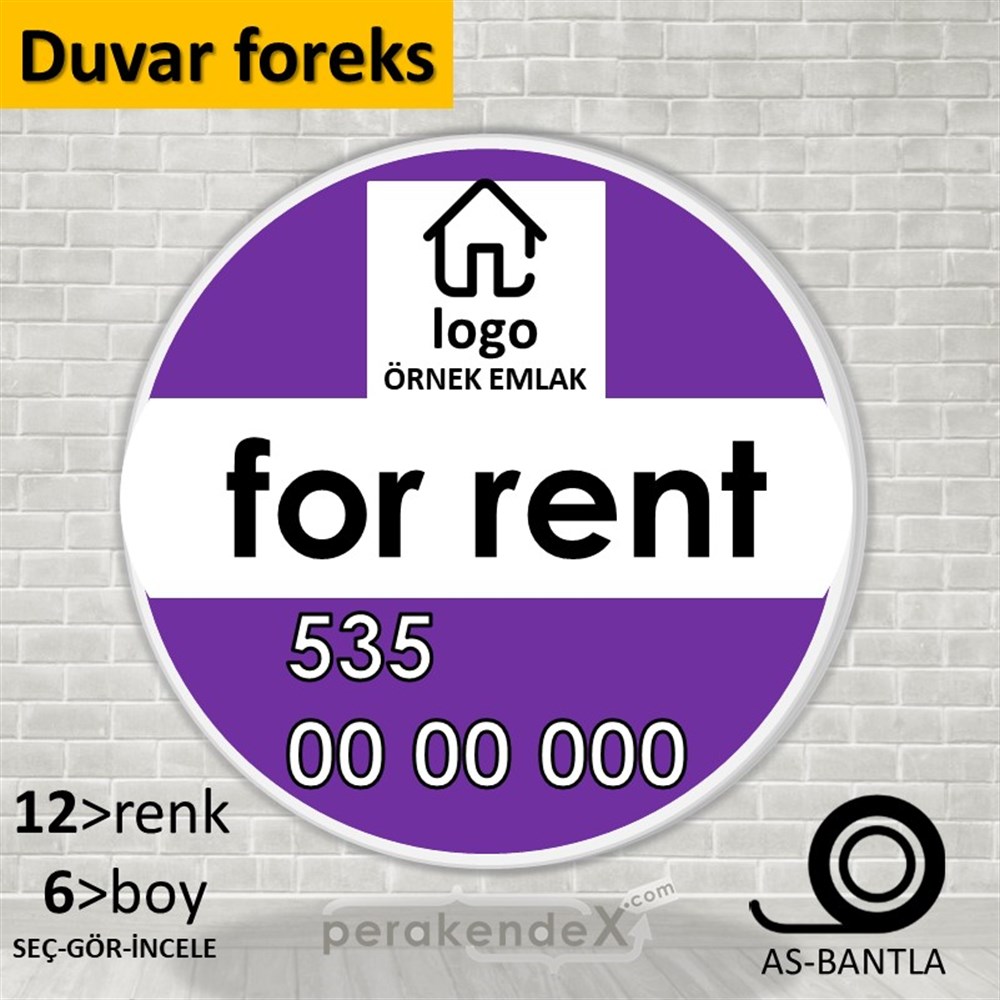 İngilizce Kiralık Yazısı 001 SERT PLASTİK POSTER,  AFİŞ -oval,tek yön baskısert plastik poster,  afiş