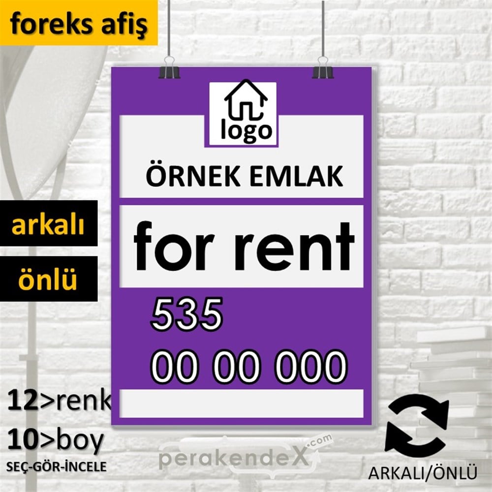 İngilizce Kiralık Yazısı 001 SERT PLASTİK POSTER,  AFİŞ -dikdörtgen,çift yön baskısert plastik poster,  afiş