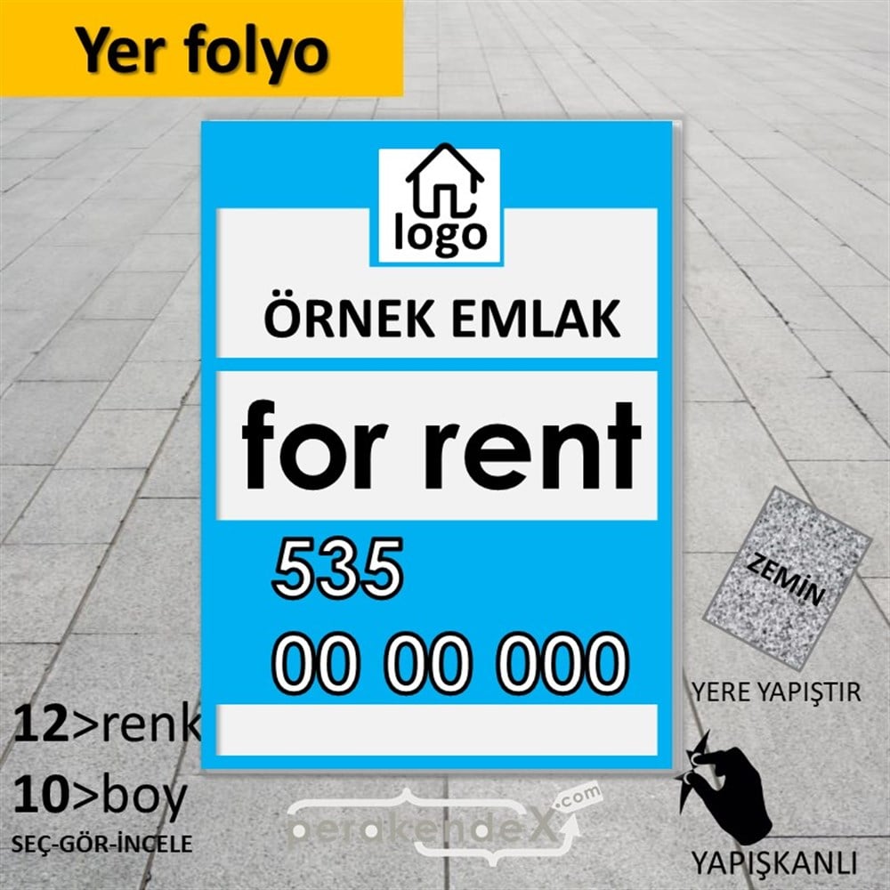 İngilizce Kiralık Yazısı 001 YER - ZEMİN FOLYO,  VİNİL -dikdörtgen,tek yön baskıyer - zemin folyo,  vinil