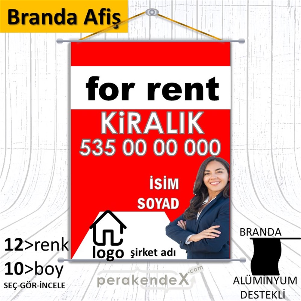 İngilizce Kiralık Yazısı 002 BRANDA POSTER,  AFİŞ -dikdörtgen,tek yön baskıbranda poster,  afiş