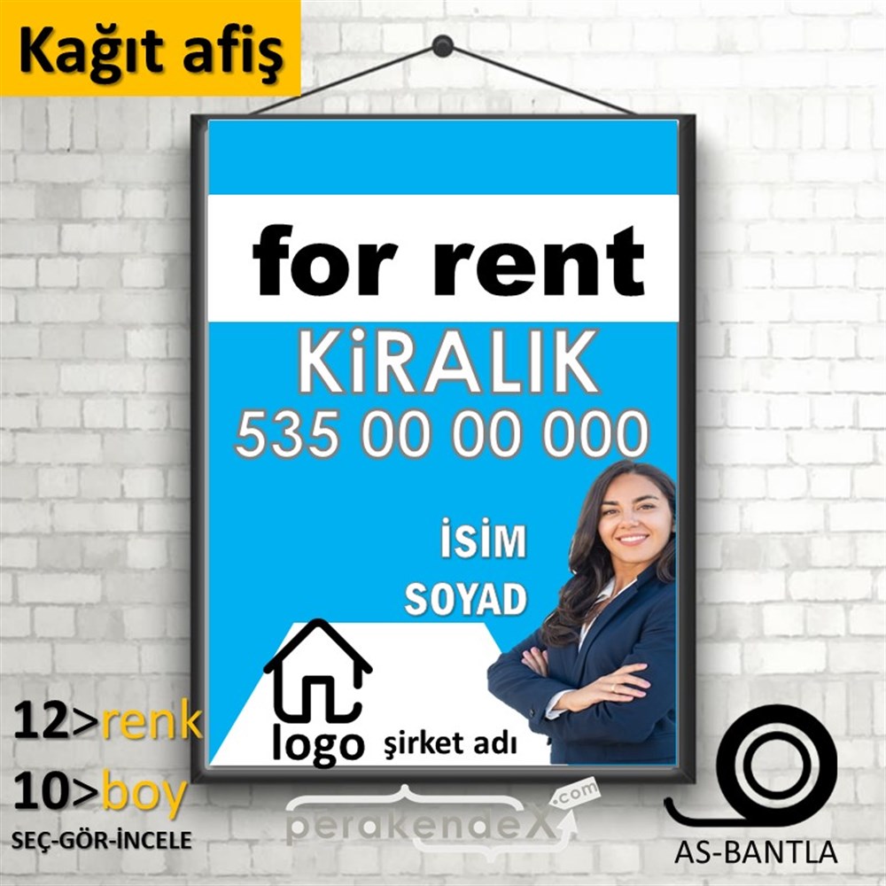 İngilizce Kiralık Yazısı 002 KAĞIT POSTER,  AFİŞ -dikdörtgen,tek yön baskıkağıt poster,  afiş