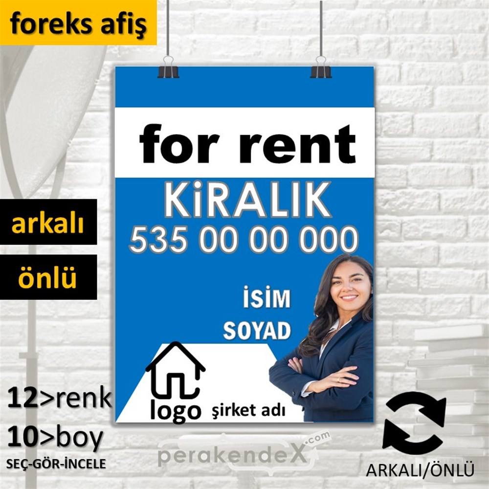 İngilizce Kiralık Yazısı 002 SERT PLASTİK POSTER,  AFİŞ -dikdörtgen,çift yön baskısert plastik poster,  afiş