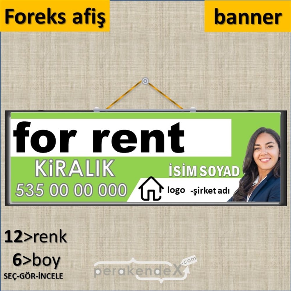 İngilizce Kiralık Yazısı 002 SERT PLASTİK POSTER,  AFİŞ (BANNER) -dikdörtgen,tek yön baskısert plastik poster,  afiş