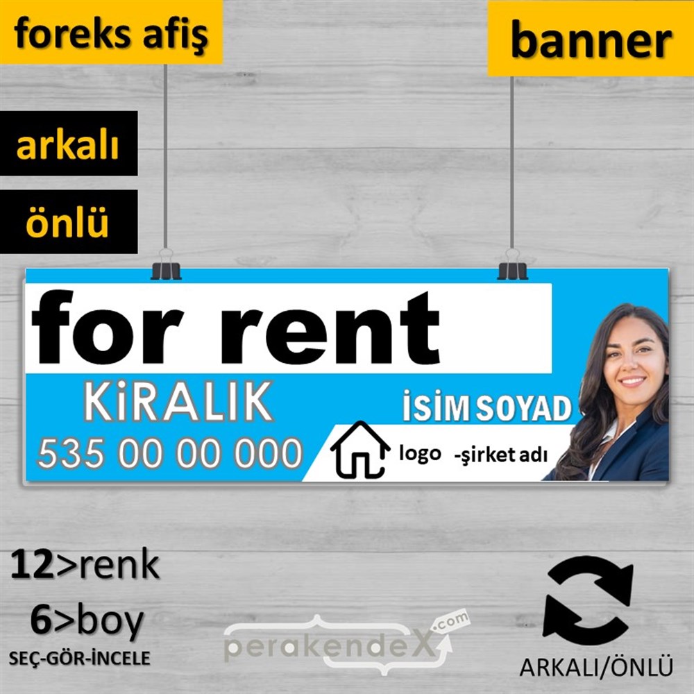 İngilizce Kiralık Yazısı 002 SERT PLASTİK POSTER,  AFİŞ (BANNER) -dikdörtgen,çift yön baskısert plastik poster,  afiş