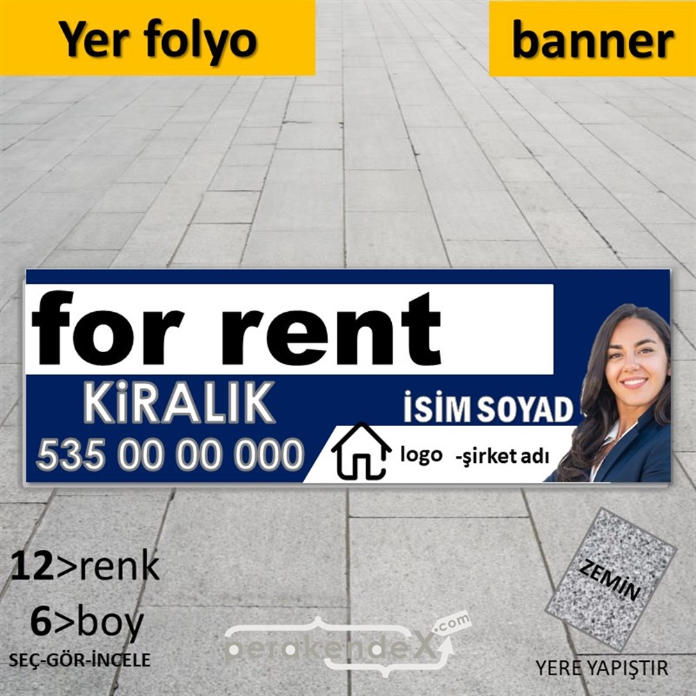 İngilizce Kiralık Yazısı 002 YER - ZEMİN FOLYO,  VİNİL (BANNER) -dikdörtgen,tek yön baskıyer - zemin folyo,  vinil