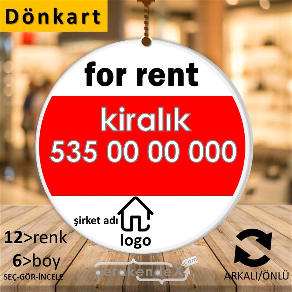 İngilizce Kiralık Yazısı 003 DÖNKART -oval,çift yön baskıdön-kart