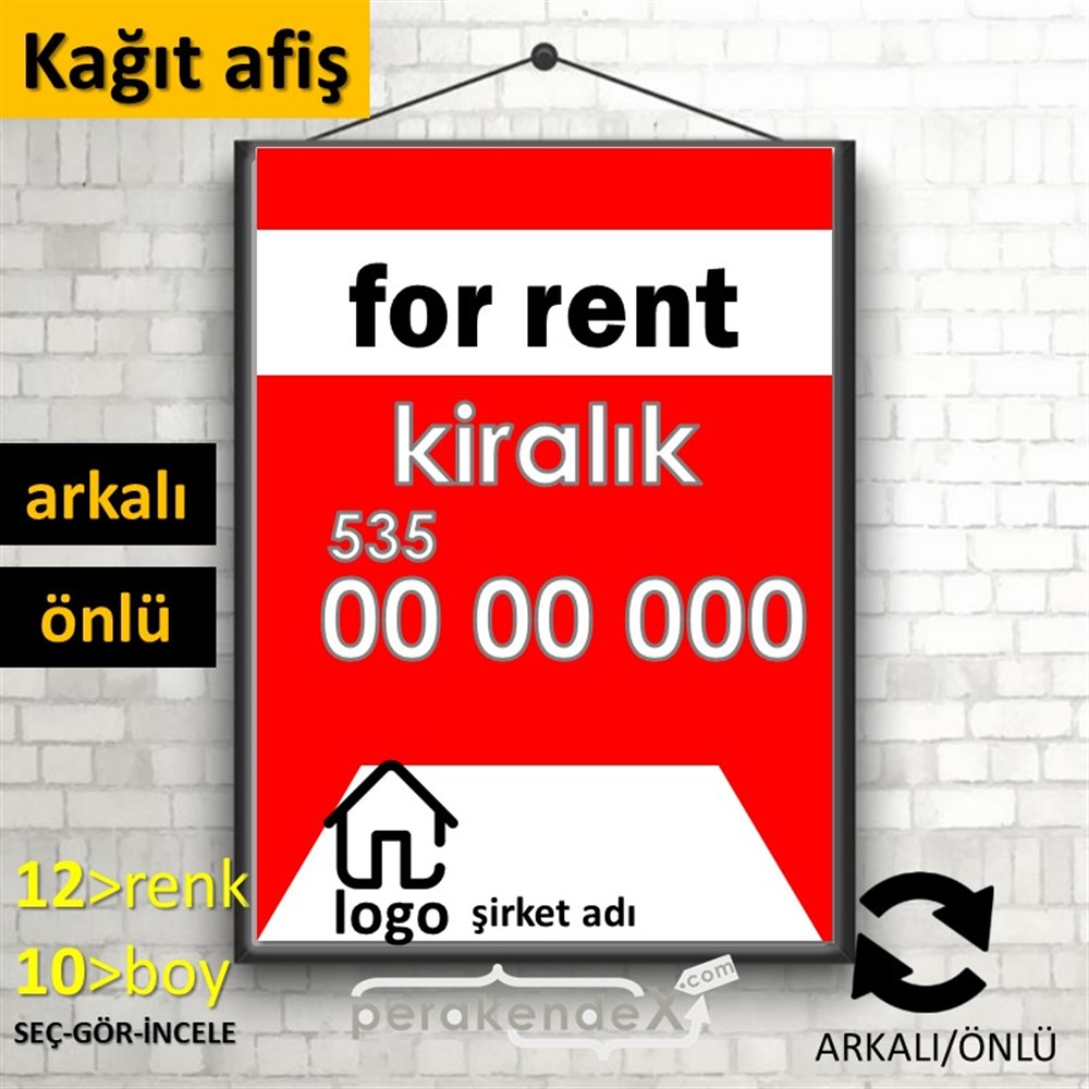 İngilizce Kiralık Yazısı 003 KAĞIT POSTER,  AFİŞ -dikdörtgen,çift yön baskıkağıt poster,  afiş