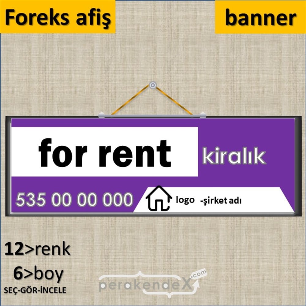 İngilizce Kiralık Yazısı 003 SERT PLASTİK POSTER,  AFİŞ (BANNER) -dikdörtgen,tek yön baskısert plastik poster,  afiş