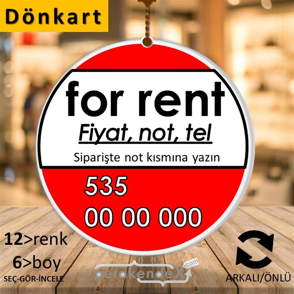 İngilizce Kiralık Yazısı 005 DÖNKART -oval,çift yön baskıdön-kart