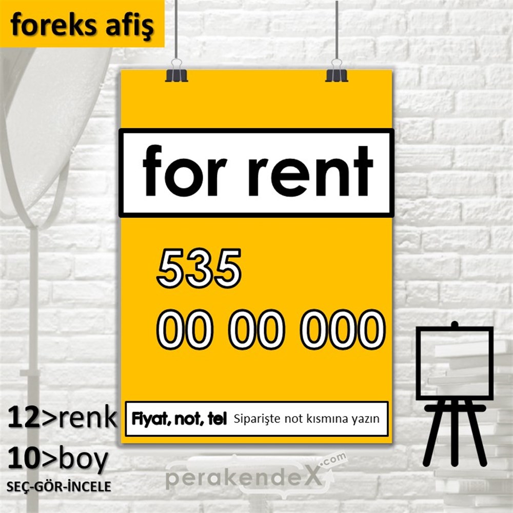 İngilizce Kiralık Yazısı 005 SERT PLASTİK POSTER,  AFİŞ -dikdörtgen,tek yön baskısert plastik poster,  afiş