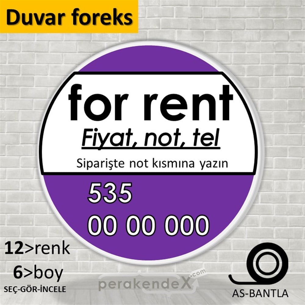 İngilizce Kiralık Yazısı 005 SERT PLASTİK POSTER,  AFİŞ -oval,tek yön baskısert plastik poster,  afiş