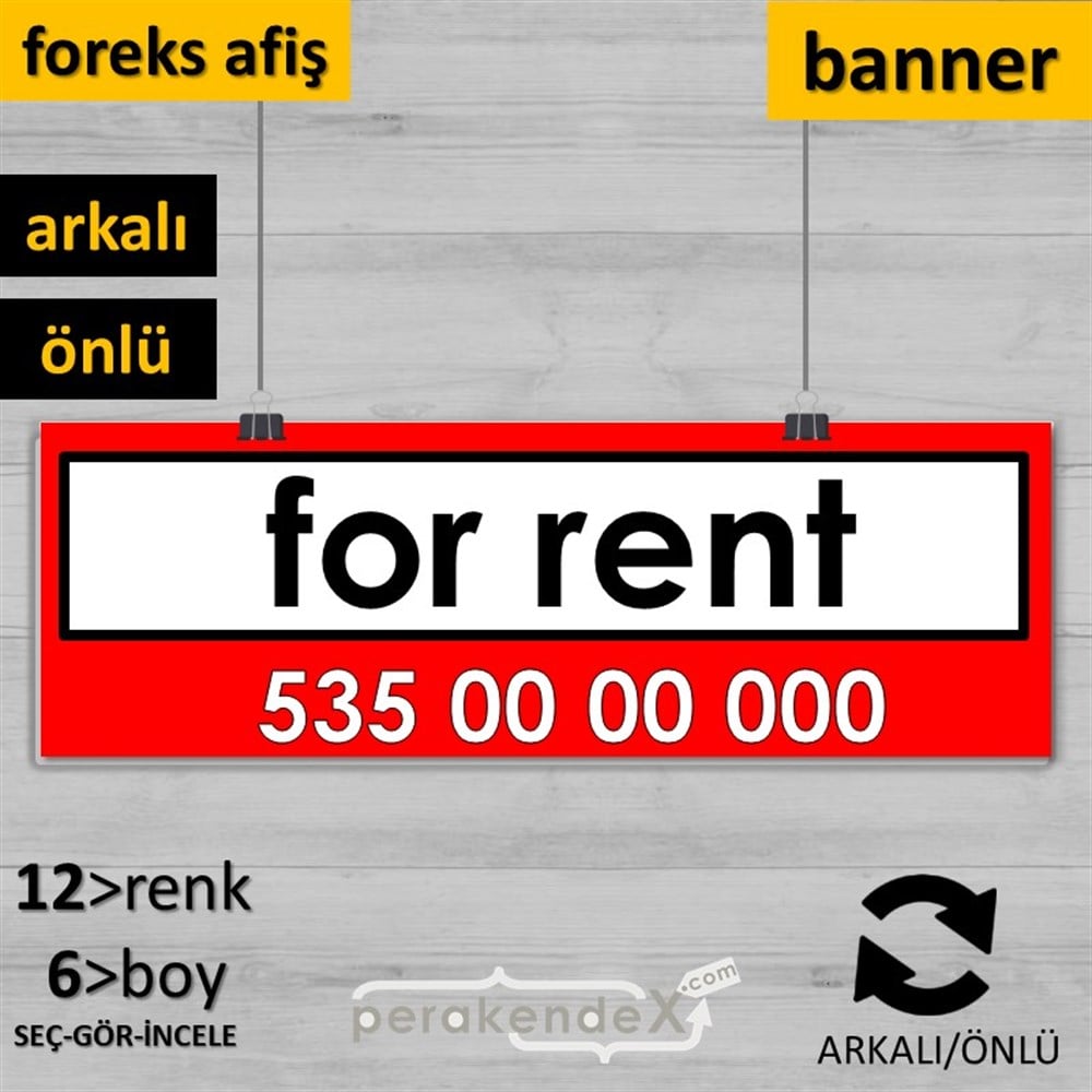 İngilizce Kiralık Yazısı 005 SERT PLASTİK POSTER,  AFİŞ (BANNER) -dikdörtgen,çift yön baskısert plastik poster,  afiş