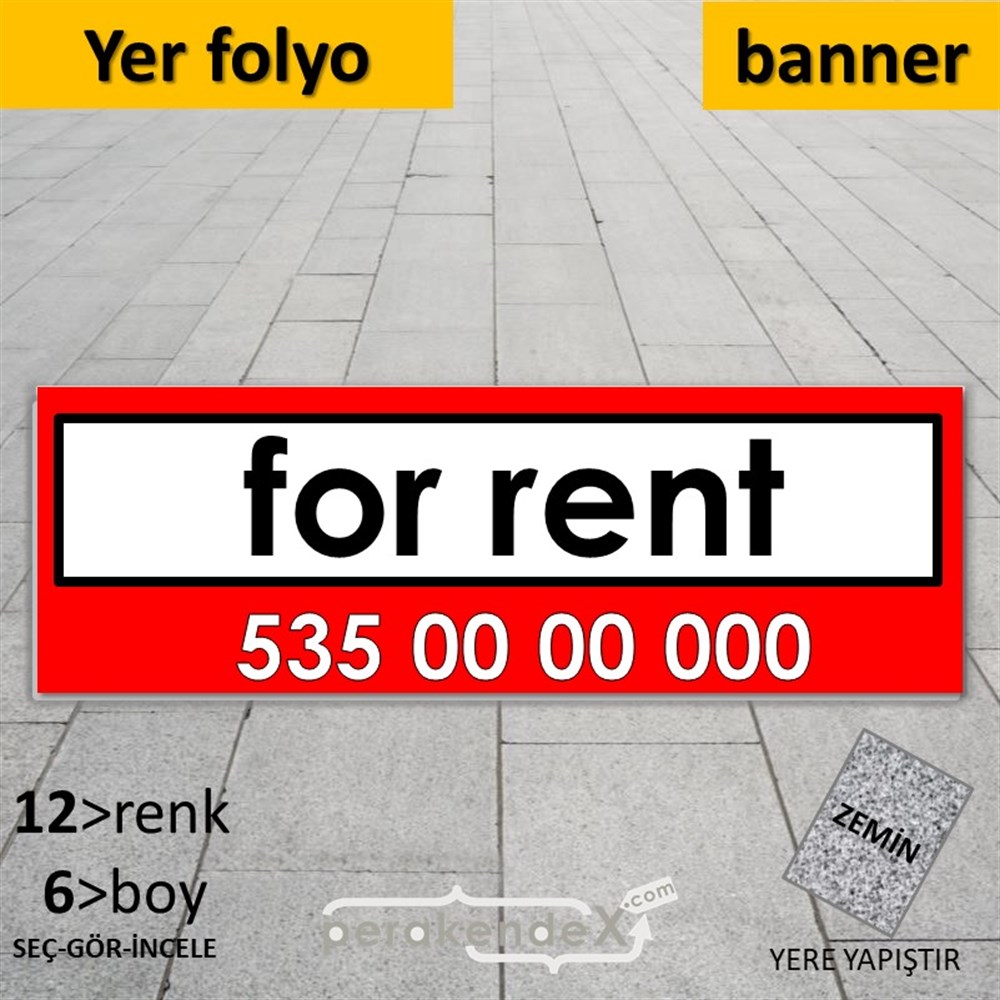 İngilizce Kiralık Yazısı 005 YER - ZEMİN FOLYO,  VİNİL (BANNER) -dikdörtgen,tek yön baskıyer - zemin folyo,  vinil