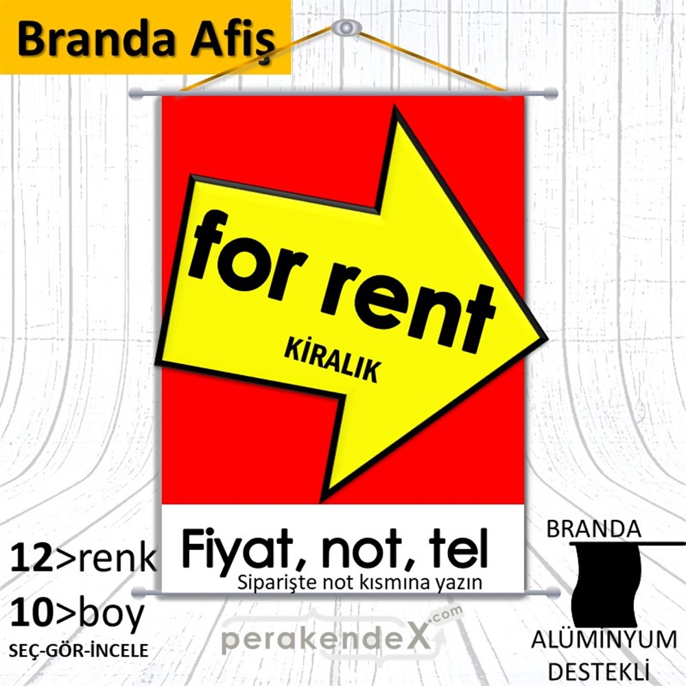 İngilizce Kiralık Yazısı 007 BRANDA POSTER,  AFİŞ -dikdörtgen,tek yön baskıbranda poster,  afiş
