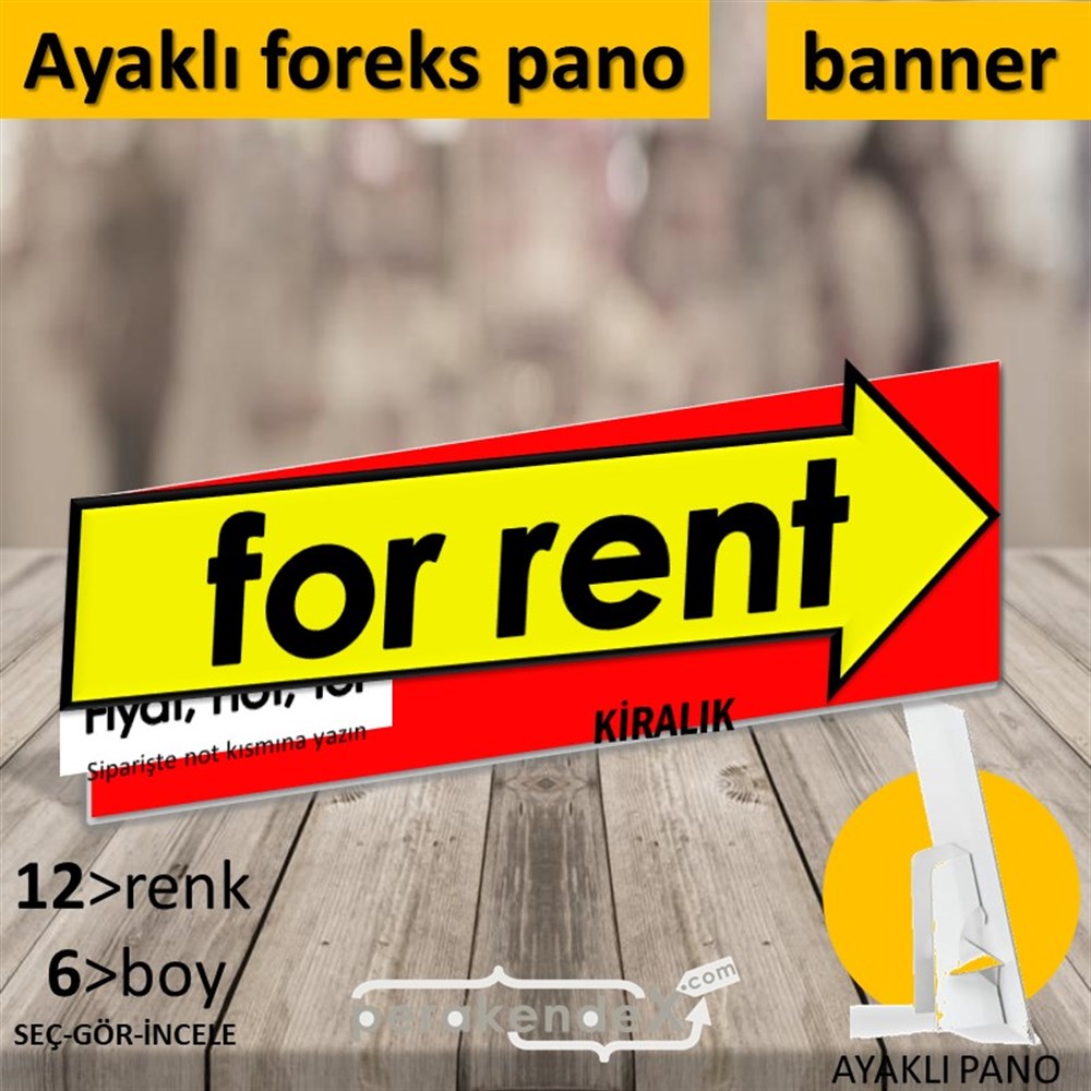İngilizce Kiralık Yazısı 007 KARTON AYAKLI POSTER,  PANO (BANNER) -dikdörtgen,tek yön baskıkarton ayaklı poster,  pano
