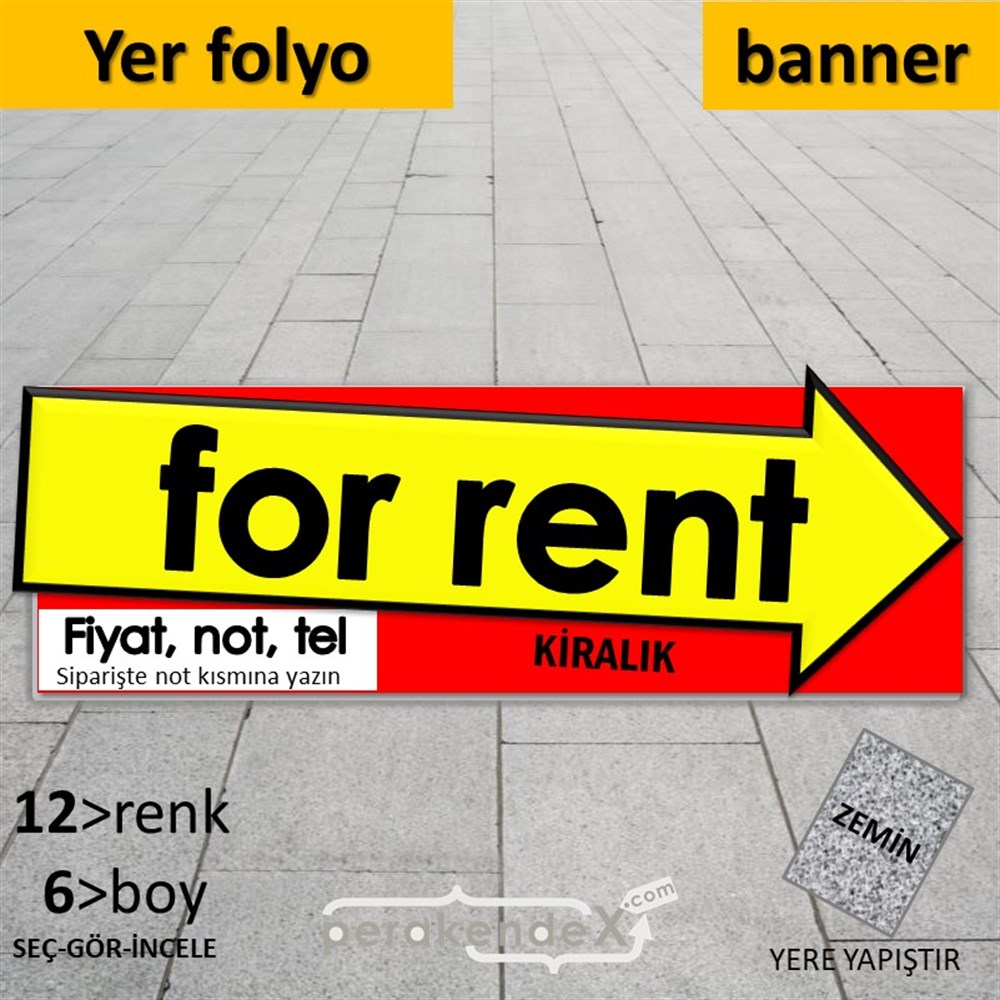 İngilizce Kiralık Yazısı 007 YER - ZEMİN FOLYO,  VİNİL (BANNER) -dikdörtgen,tek yön baskıyer - zemin folyo,  vinil