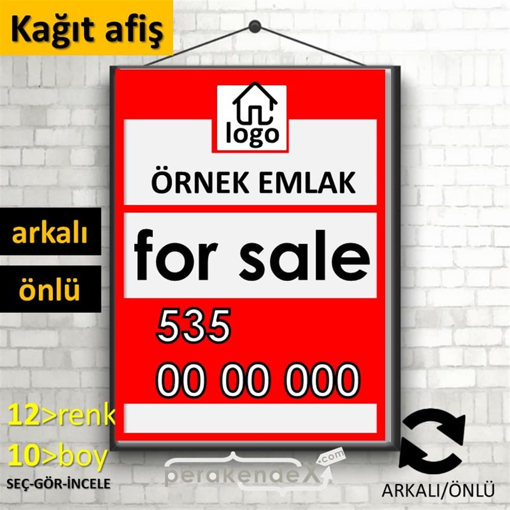İngilizce Satılık Yazısı 001 KAĞIT POSTER,  AFİŞ -dikdörtgen,çift yön baskıkağıt poster,  afiş