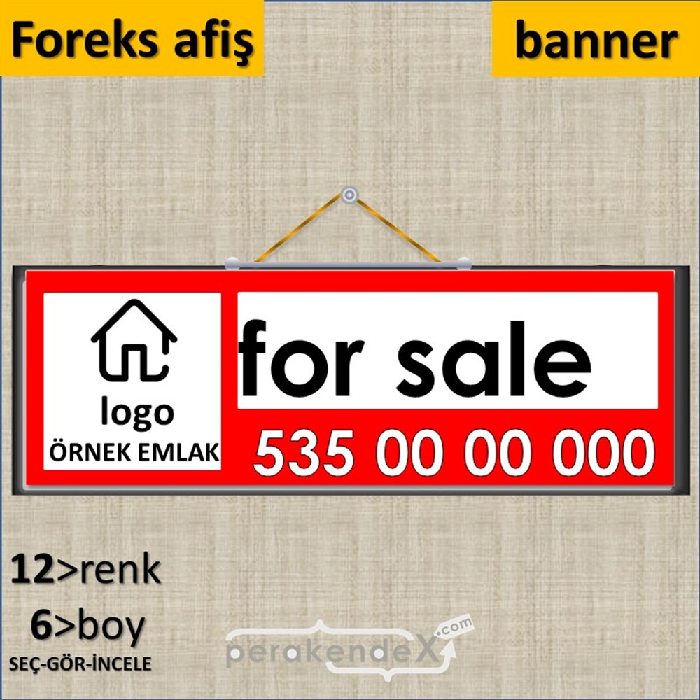 İngilizce Satılık Yazısı 001 SERT PLASTİK POSTER,  AFİŞ (BANNER) -dikdörtgen,tek yön baskısert plastik poster,  afiş