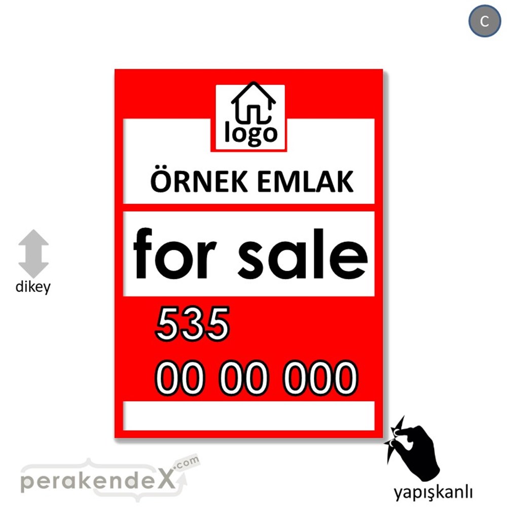 İngilizce Satılık Yazısı 001 VİTRİN - CAM FOLYO,  VİNİL -dikdörtgen,tek yön baskıvitrin - cam folyo,  vinil