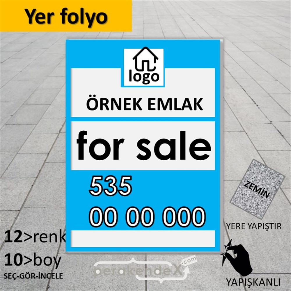 İngilizce Satılık Yazısı 001 YER - ZEMİN FOLYO,  VİNİL -dikdörtgen,tek yön baskıyer - zemin folyo,  vinil