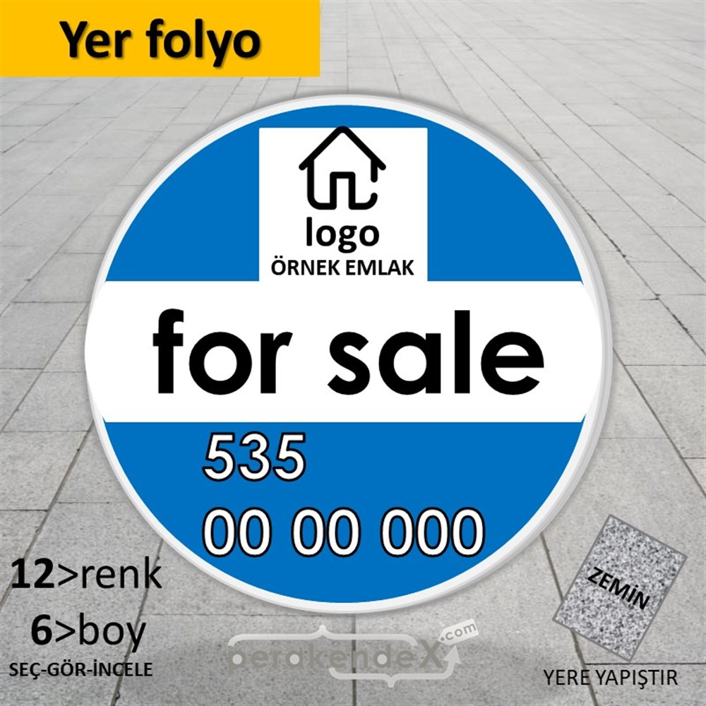 İngilizce Satılık Yazısı 001 YER - ZEMİN FOLYO,  VİNİL -oval,tek yön baskıyer - zemin folyo,  vinil