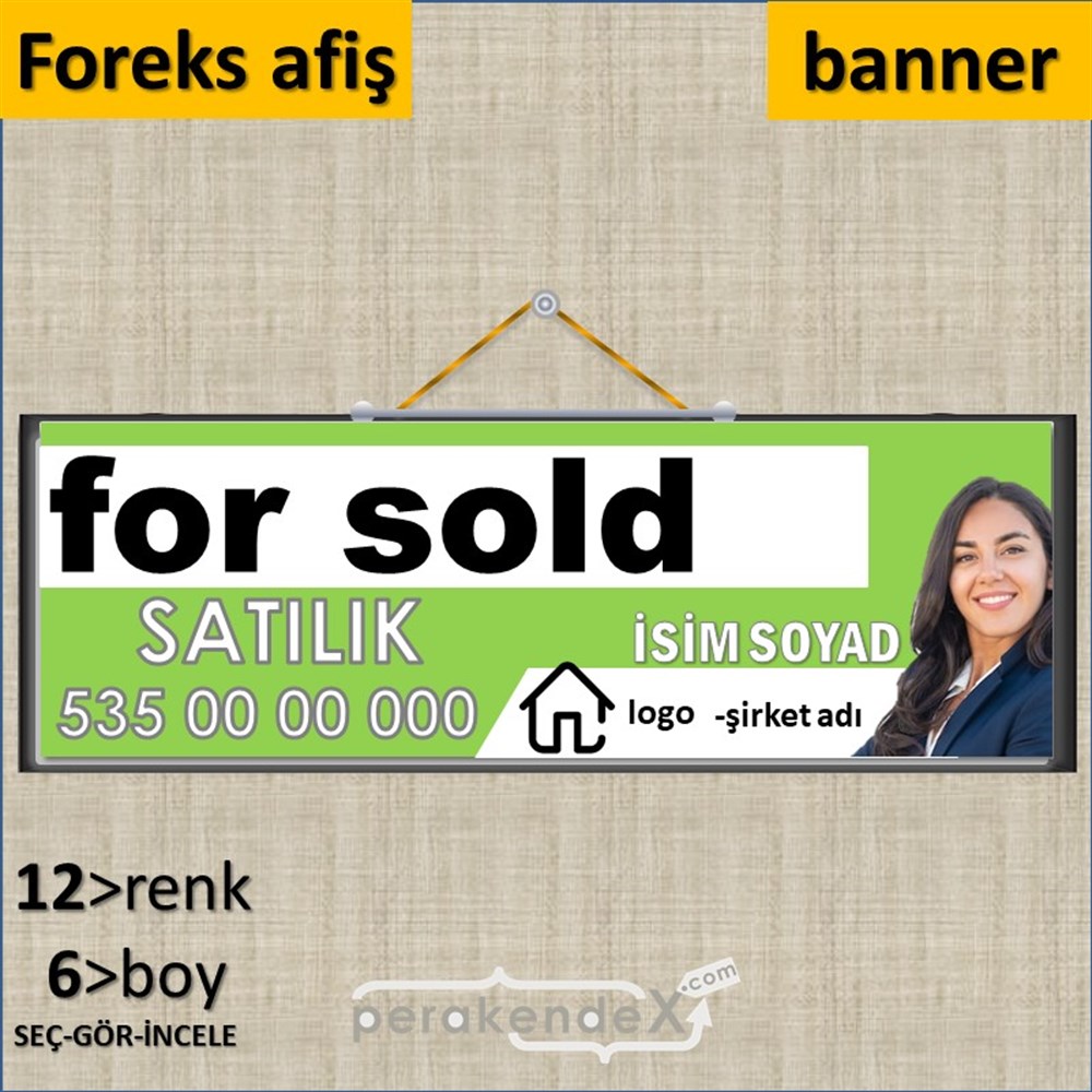 İngilizce Satılık Yazısı 002 SERT PLASTİK POSTER,  AFİŞ (BANNER) -dikdörtgen,tek yön baskısert plastik poster,  afiş